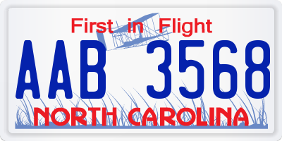 NC license plate AAB3568