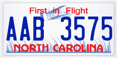 NC license plate AAB3575