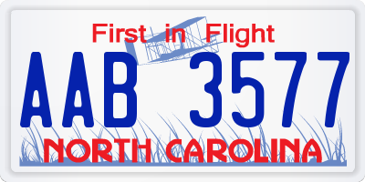 NC license plate AAB3577