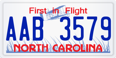 NC license plate AAB3579