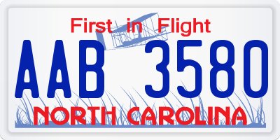 NC license plate AAB3580