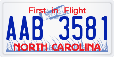 NC license plate AAB3581