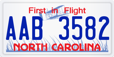 NC license plate AAB3582