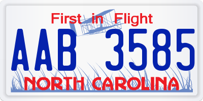 NC license plate AAB3585