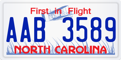 NC license plate AAB3589