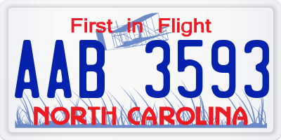 NC license plate AAB3593