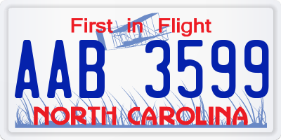 NC license plate AAB3599