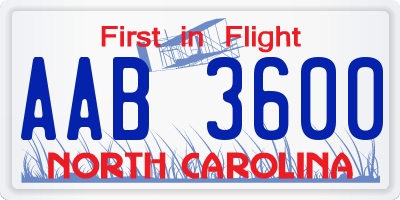 NC license plate AAB3600