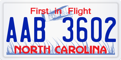 NC license plate AAB3602