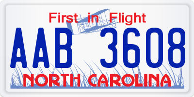 NC license plate AAB3608