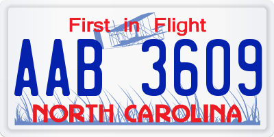 NC license plate AAB3609
