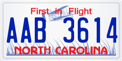 NC license plate AAB3614