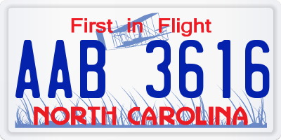 NC license plate AAB3616