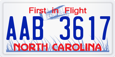 NC license plate AAB3617