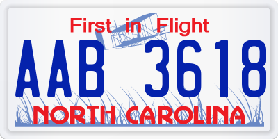 NC license plate AAB3618