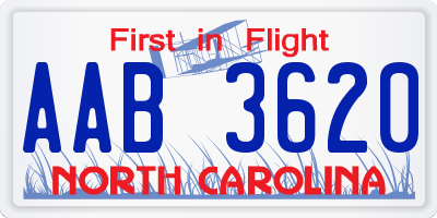 NC license plate AAB3620