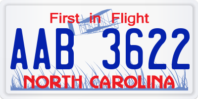 NC license plate AAB3622