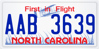 NC license plate AAB3639