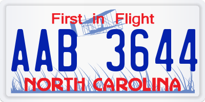 NC license plate AAB3644