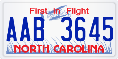 NC license plate AAB3645