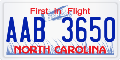 NC license plate AAB3650
