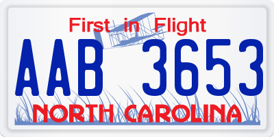 NC license plate AAB3653