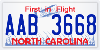 NC license plate AAB3668
