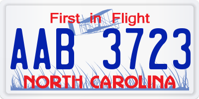 NC license plate AAB3723