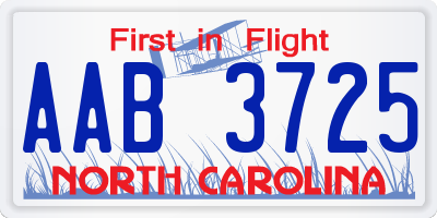 NC license plate AAB3725