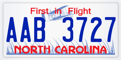 NC license plate AAB3727