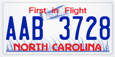 NC license plate AAB3728