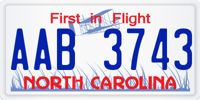 NC license plate AAB3743