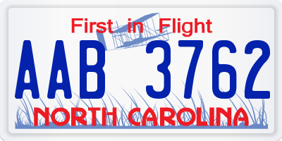 NC license plate AAB3762