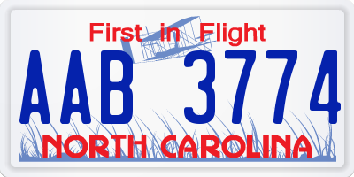 NC license plate AAB3774