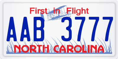 NC license plate AAB3777