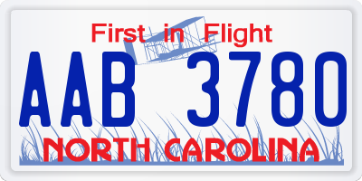 NC license plate AAB3780