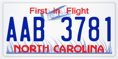 NC license plate AAB3781