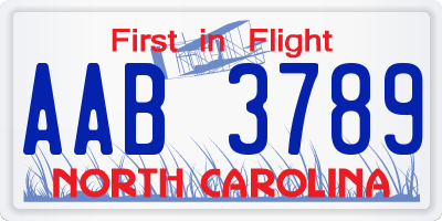NC license plate AAB3789
