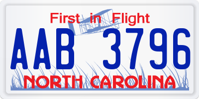 NC license plate AAB3796