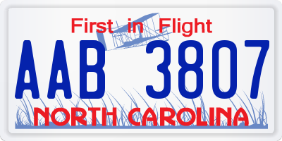 NC license plate AAB3807