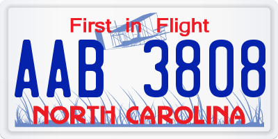 NC license plate AAB3808