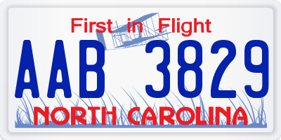 NC license plate AAB3829