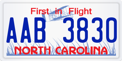 NC license plate AAB3830