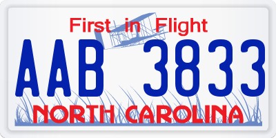 NC license plate AAB3833