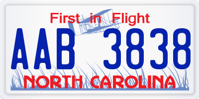 NC license plate AAB3838