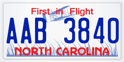 NC license plate AAB3840