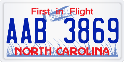 NC license plate AAB3869