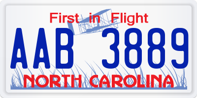 NC license plate AAB3889