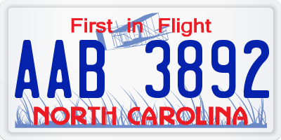 NC license plate AAB3892
