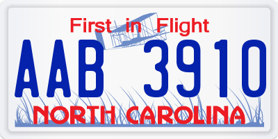 NC license plate AAB3910